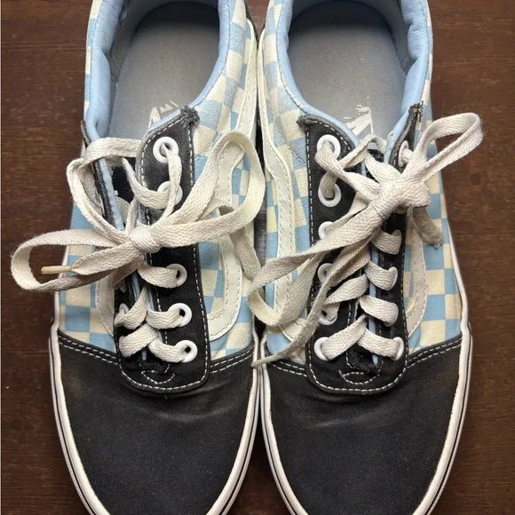 Vans Women's Checkered Sneakers - Light Blue and White Squares with Black Size 9 - Picture 4 of 9